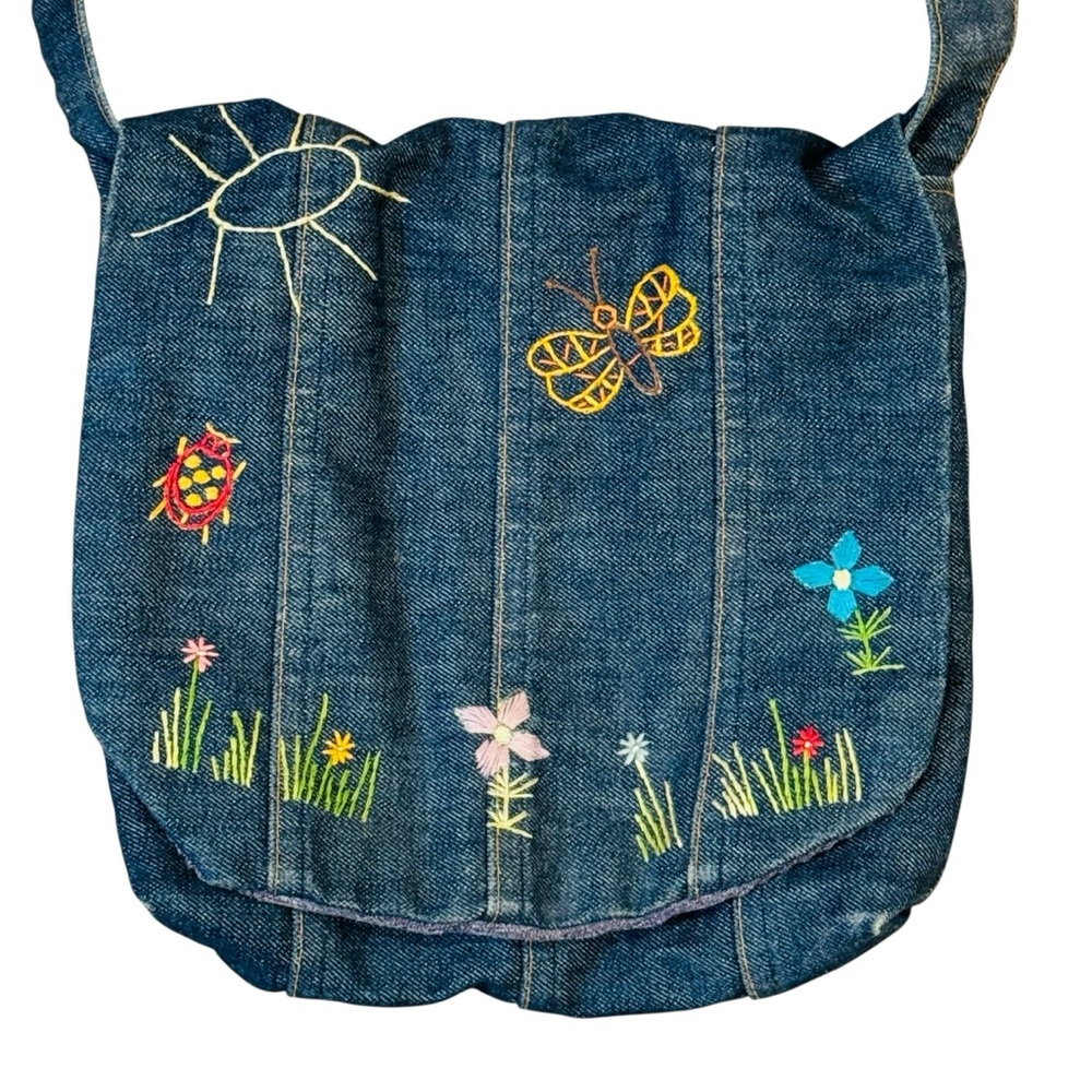 Vintage LEVIS Denim Flap Pocket Embroidered hippie boho Purse Bag 11x11